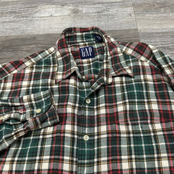 Vintage 90s GAP Flannel Tartan Plaid Men L Long Sleeve Chest Pocket Button Shirt - Picture 1 of 10